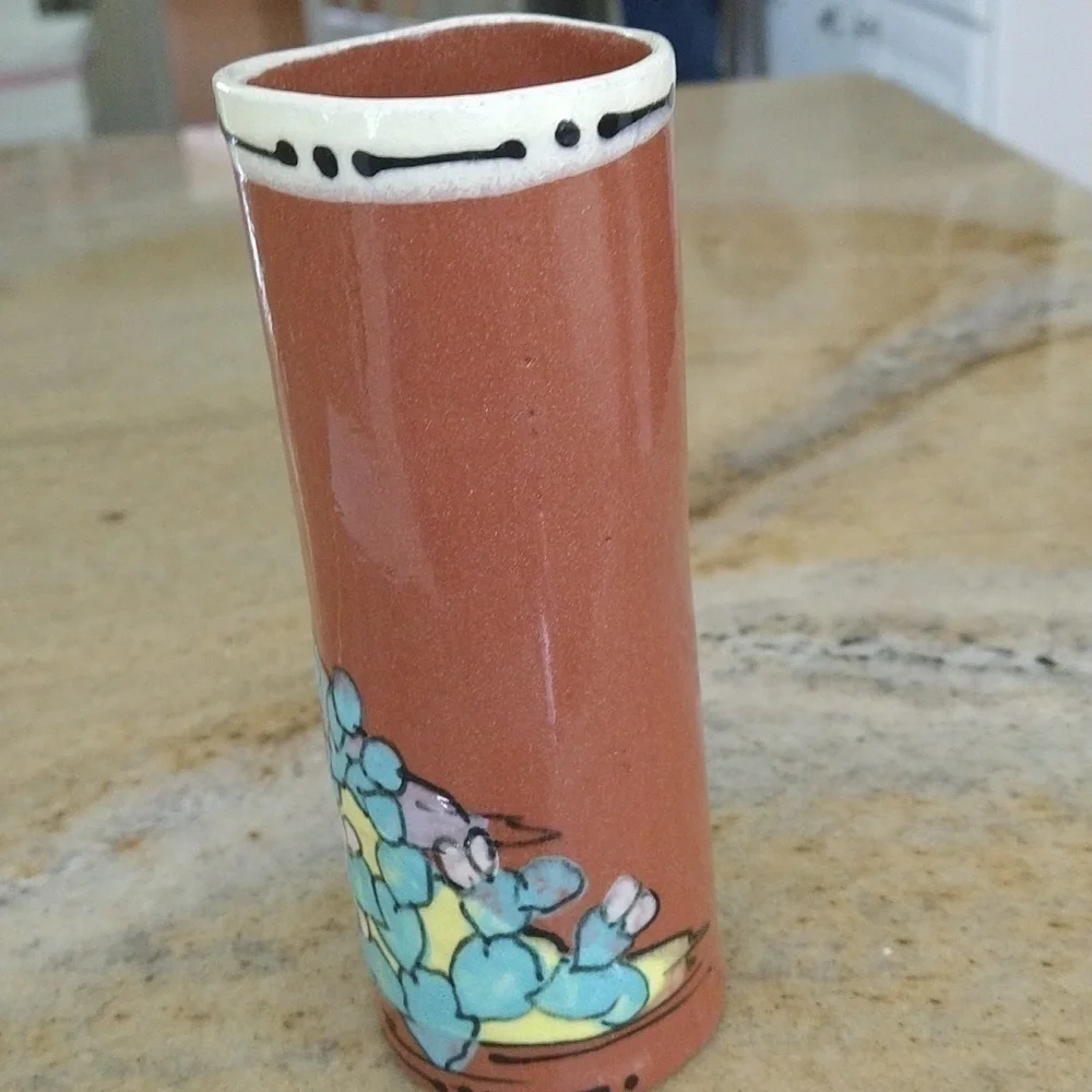 Vintage Szia signed Mexican tlaquepaque  ceramic tumbler vase Southwest 6